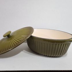 Cast Iron Casserole. Green Color.