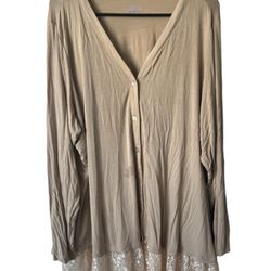 LOGO By Lori Goldstein Top Tunic Plus Size 3X Long Sleeve Lace Trim Knit  Beige  Small light stain in the front can be removed.  Measurements are in t