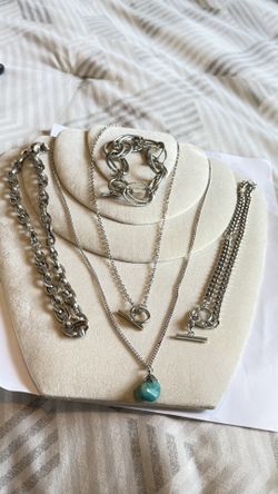 Five Silver And Stainless Items Including Necklaces, Choker And Bracelet 