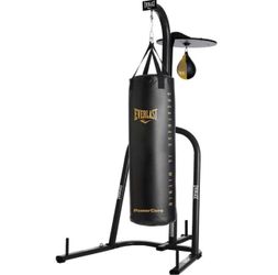 Everlast Dual Station Heavy Bag & Speed Bag Stand — 70 lb Powercore Bag Included