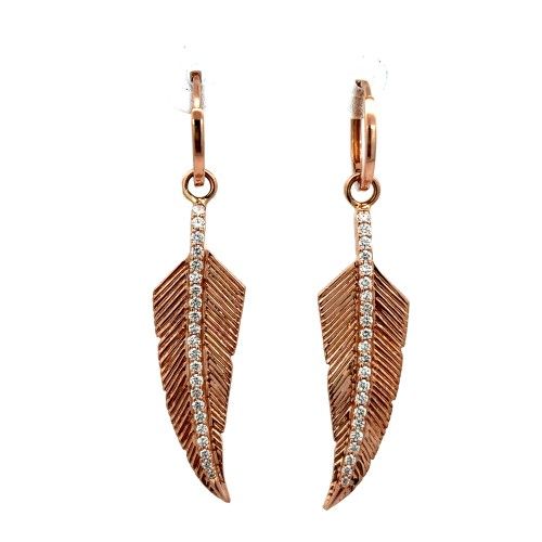 28kt Rose Gold .36ct tw Diamond Feather Dangling Earrings