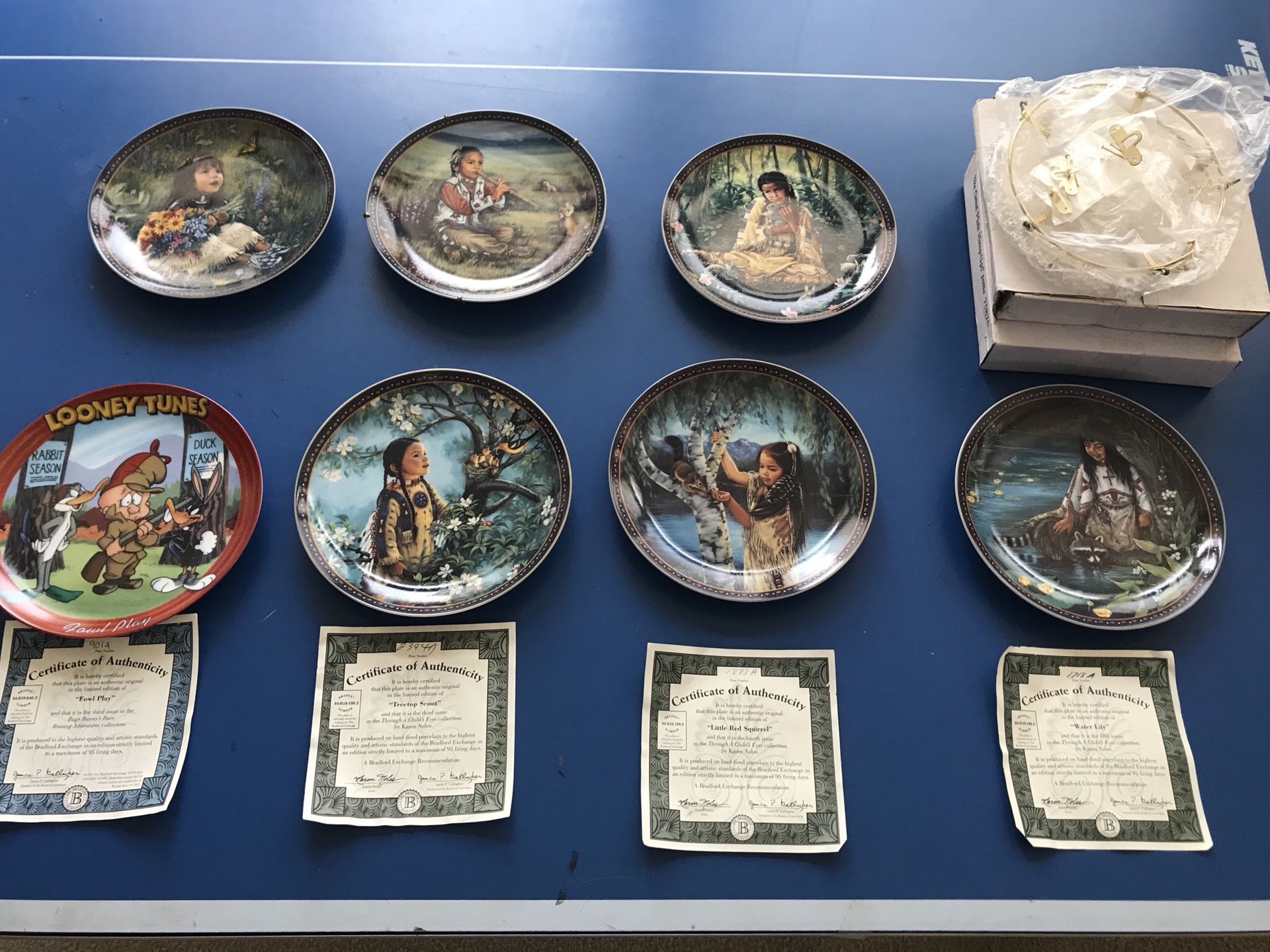 Bradford Exchange collector plates plus six plate hangers