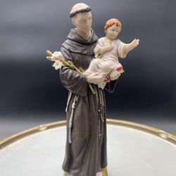 Vintage St Anthony W/ Baby Jesus  6” Hand Painted Figurine Italy By Pasquini 