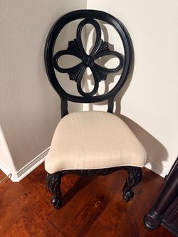 Black Ornate Accent Chair with Cream Upholstered Seat