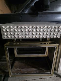 Concrete Cowrie Shell Top Console Table Gold Frame