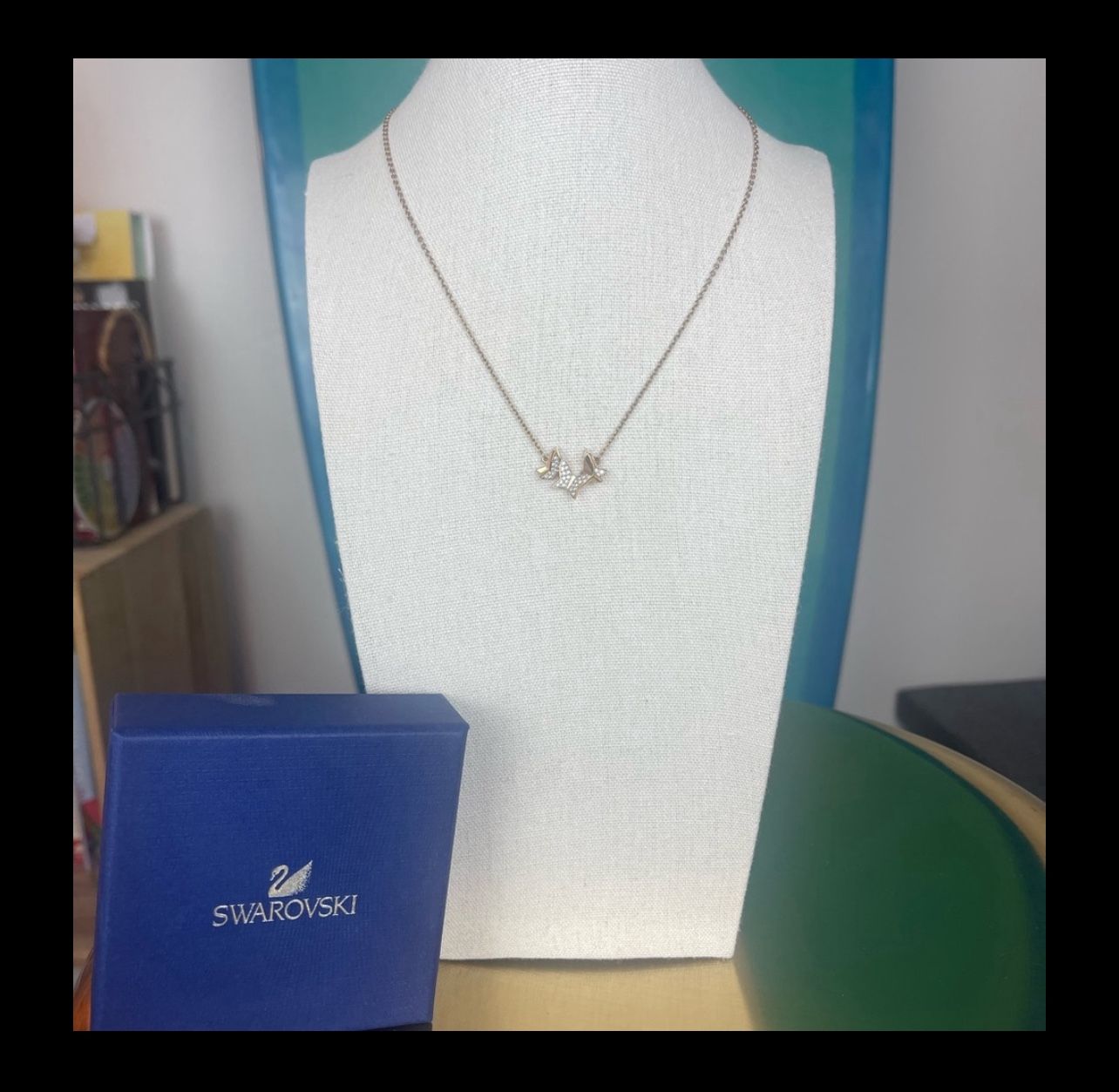 ✨ Swarovski Triple Butterfly Rose Gold-Tone Necklace w/ Pavé Crystals + Box ✨
