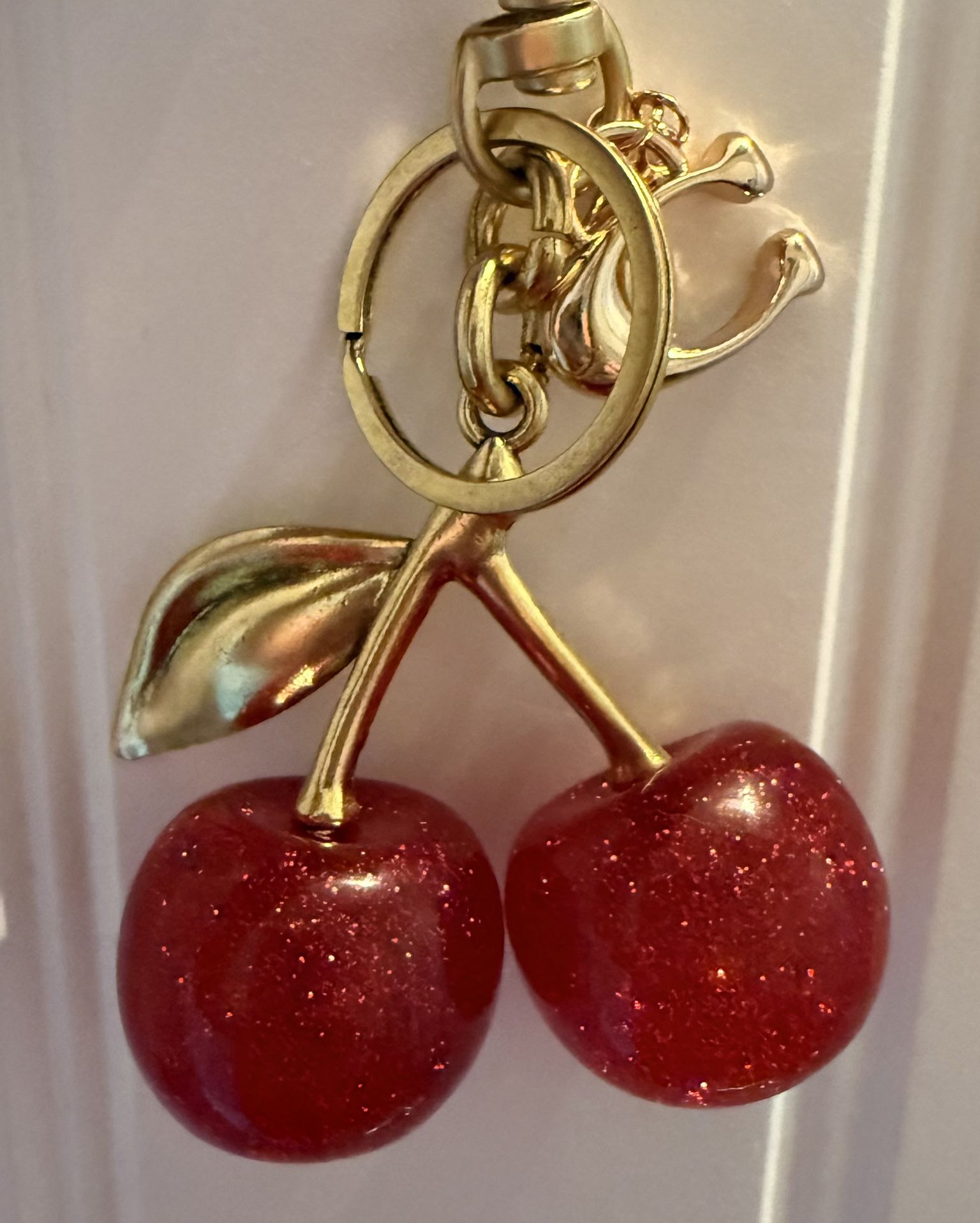 Extremely Rare Red Cherry & Gold C Initial Coach Designer Bag Charm Keychain