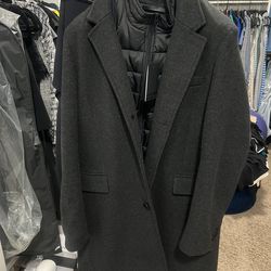 Andrew Marc Men's Charcoal Overcoat Coat Large Button Zip Notch Collar Pockets