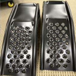 Low Profile Car Service Ramps (Pair) - Black | Anti-Slip Perforated Surface