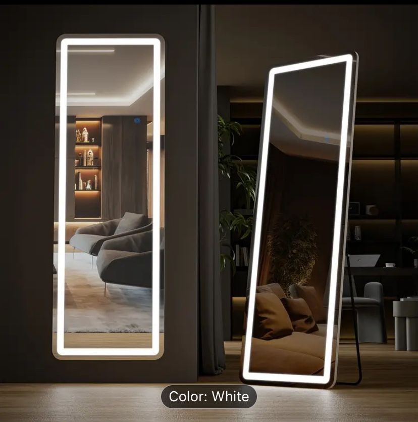 Spring Thyme Bed Bath Lighting | Deluxe Traditional Style Full-Length LED Standing Mirror with Adjustable Light