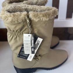 AJ Valenci Round Toe Mid Calf High Faux Fur Collar Zip Winter Boots Tan  