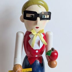14" Teacher with Ruler and Apple Nut Cracker Christmas Decoration