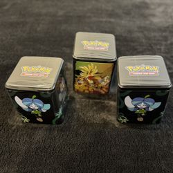 🧱 Pokémon TCG Stackable Tin Set (3 Sealed) – Grass, Fire, and Fairy Designs – Factory Sealed