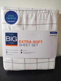 New Extra Soft Twin XL Sheet Set White Grid
