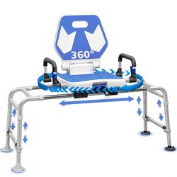 Sliding Shower Chair Swivel Tub Transfer Bench with Backrest with Non Slip Suction Cups 400lbs Weigh