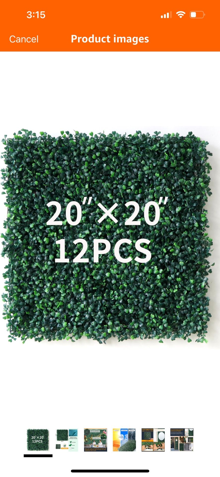 Artificial Grass Wall Boxwood Panels 20"X20" , 12 Pcsw