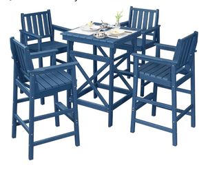 5 Pieces Adirondack Bar Chairs Set, HDPE Patio Bar Height Table and Chairs, Tall Adirondack Outdoor Bar Stools Set, HDPE Patio Bar Table Sets Furnitur