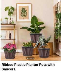 Brand new Ribbed Plastic Planter Pots with Saucers