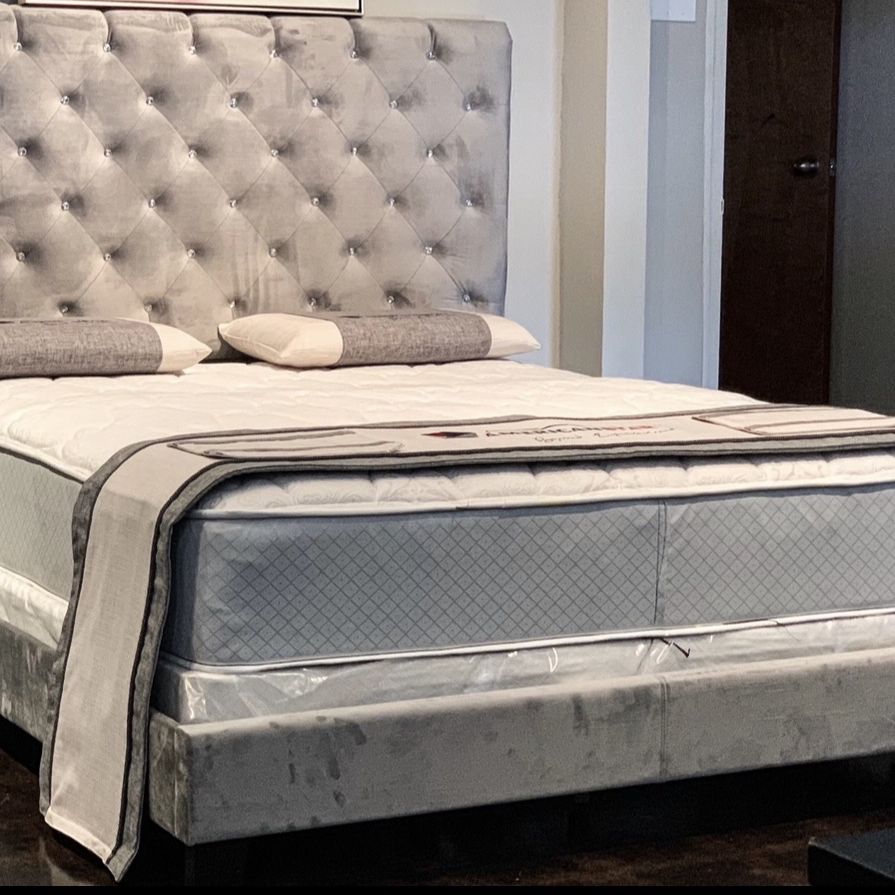 Queen Size Bed Frame With Mattress And Box Spring / King & Queen Sizes Available