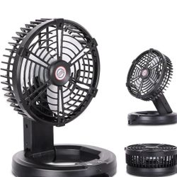 RUNTOP Portable Fan Battery Operated, Rechargeable Foldable Camping Fan with LED Light & Hanging Hook, USB Small Table Fans for Tents Travel, Home Off