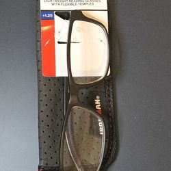 New- Ironman Rectangle Black Reading Eyeglasses 1.25- Zip Code 77066