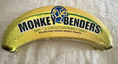 Vintage Monkey Bender in Banana Tin Posable Monkey Game! 