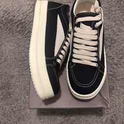 Rick Owens Black White Canvas Low Top Sneakers Men's Size 43 and 44