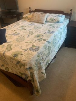 Full bed, mattress and frame with one nightstand