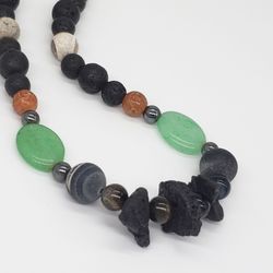 Lava, Amazonite, Natural Agate, Soapstone & Hematite Beaded Necklace