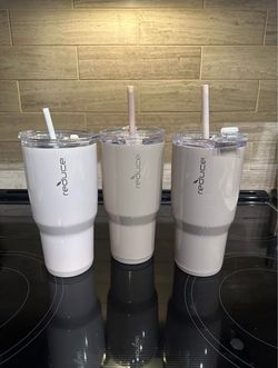 Three, 34-ounce Stainless Steel Tumblers With Straws  Reduce Brand)