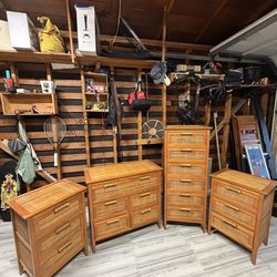 Vintage Bamboo Rattan Bedroom Set (Dresser + Nightstands + Chest)