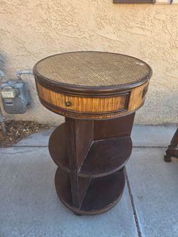 Round Pedestal Side Table with Shelves