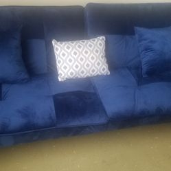 Custom Upholstered Blue Suede Futon Couch