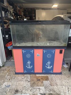 55 Gallon Aquarium + Custom Painted Nautical Cabinet Stand
