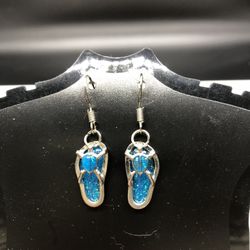 Blue and silver turtle dangle earrings