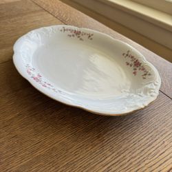 Vintage White China Serving Platter Tea Rose with Gold Rim 