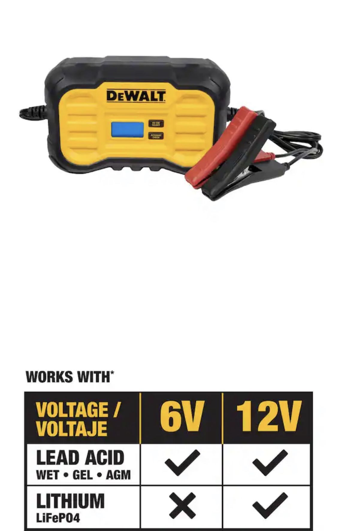 DEWALT Professional 10 Amp Battery Charger, Battery Maintainer, Battery Trickle Charger