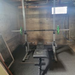 Squat Rack, Bench, Weights