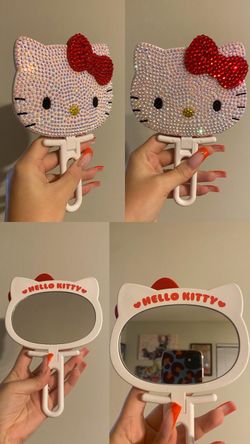 Rhinestone hello kitty folding hand mirror