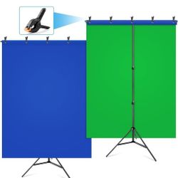 6.5x5ft Green Screen Stand for Streaming,Blue Greenscreen Background with Adjustable Photo Backdrop Stand