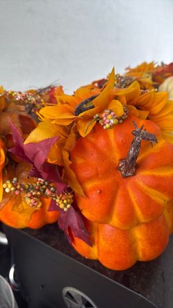 Artificial Fall Pumpkin Decoration with Flowers