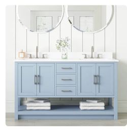 Luxury 60” Double Sink Bathroom Vanity – Beautiful Light Blue Finish