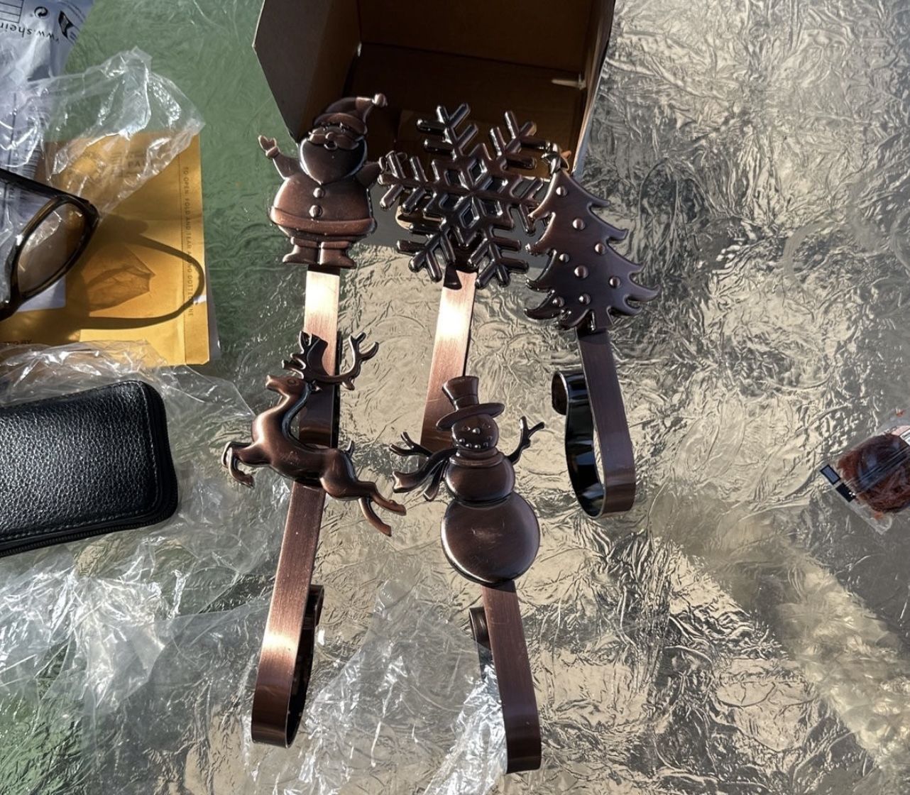 Antique Copper Stocking Holders With Cute Toppers (5)