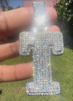 VVS Moissanite Bust Down Initial T Pendant PASSES DIAMOND TESTER (FREE CHAIN + FREE SHIPPING) A-Z💎