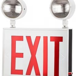 Sunlite 05275 LED Steel Exit Sign Combo, White Housing with Red Lettering, 90-Minute Battery Power Back-Up, Dual-360 Degree Adjustable Head Lamps, 200