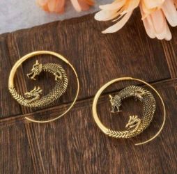 Gold Dragon Spiral Hoop Earrings