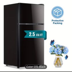 New Black 3.5/2.5 Cu.ft Small Fridge With Freezer 