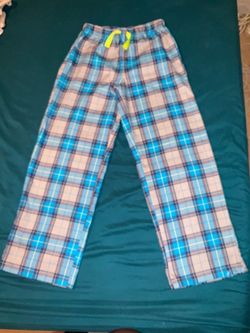 Kid Plaid Flannel Pajama Pants blue/gray/green XL(14)