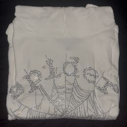 Sp5der White Rhinestone Web Hoodie