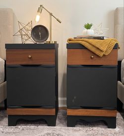 Refinished Mid Century Modern Two-Tone Nightstands / Side Tables